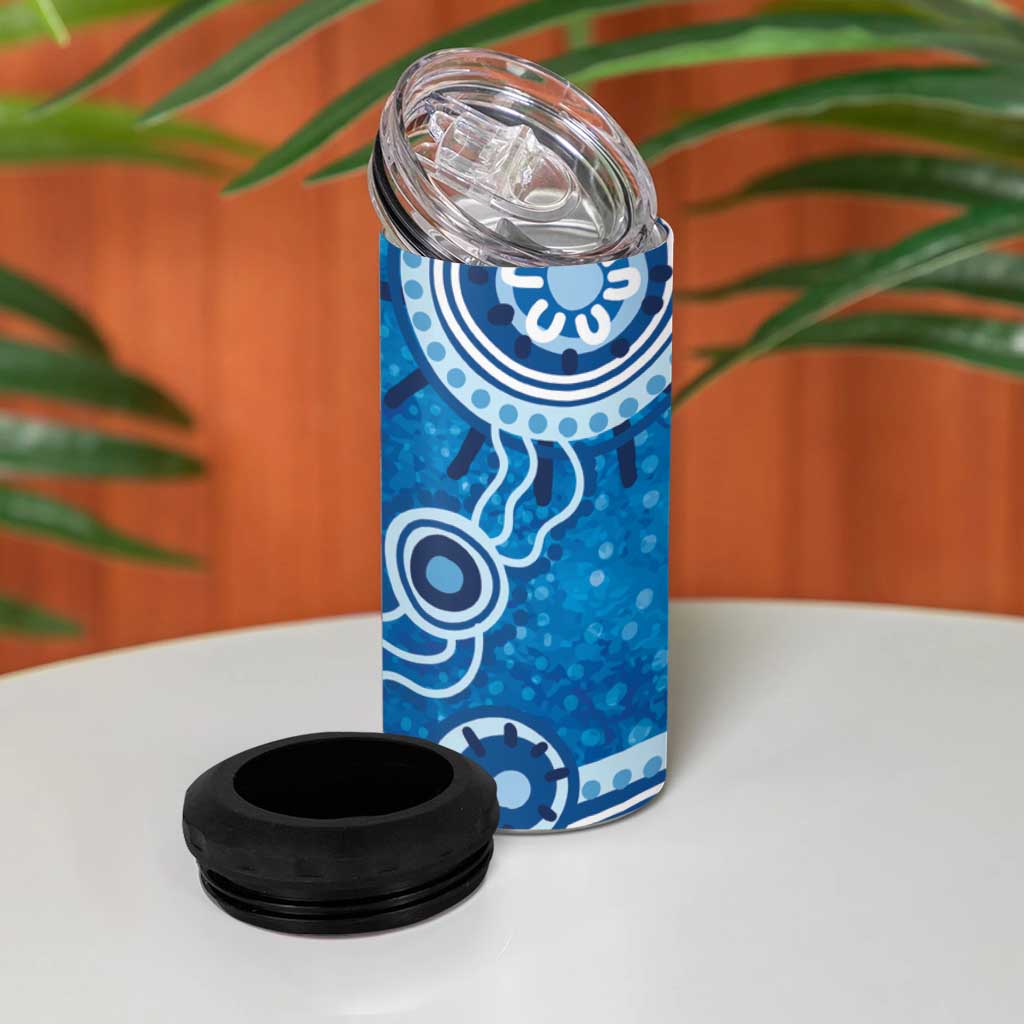 Australia Indigenous Prostate Cancer Awareness 4 in 1 Can Cooler Tumbler Blue Ribbon Aboriginal Art - Aussie Hoodie