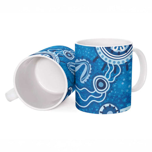 Australia Indigenous Prostate Cancer Awareness Ceramic Mug Blue Ribbon Aboriginal Art - Aussie Hoodie