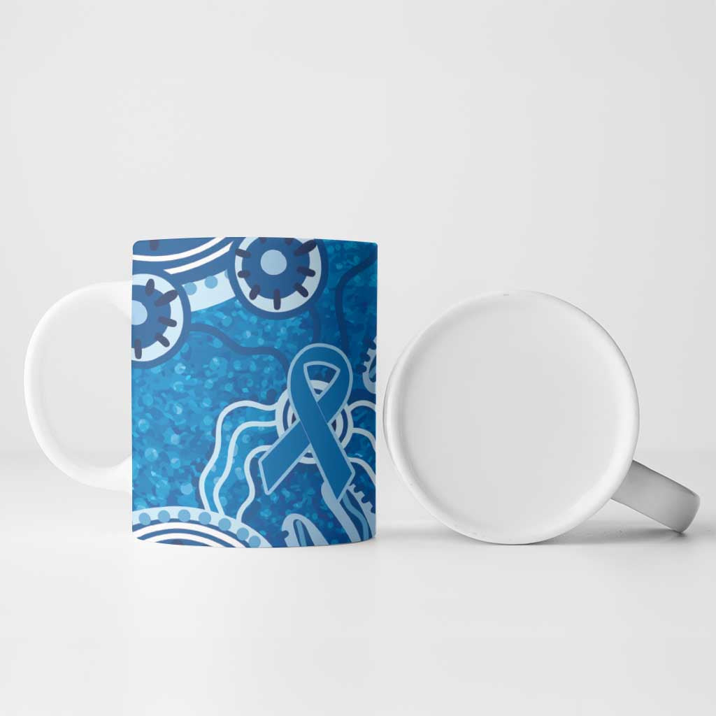 Australia Indigenous Prostate Cancer Awareness Ceramic Mug Blue Ribbon Aboriginal Art - Aussie Hoodie