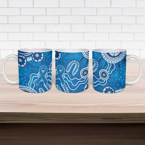 Australia Indigenous Prostate Cancer Awareness Ceramic Mug Blue Ribbon Aboriginal Art - Aussie Hoodie