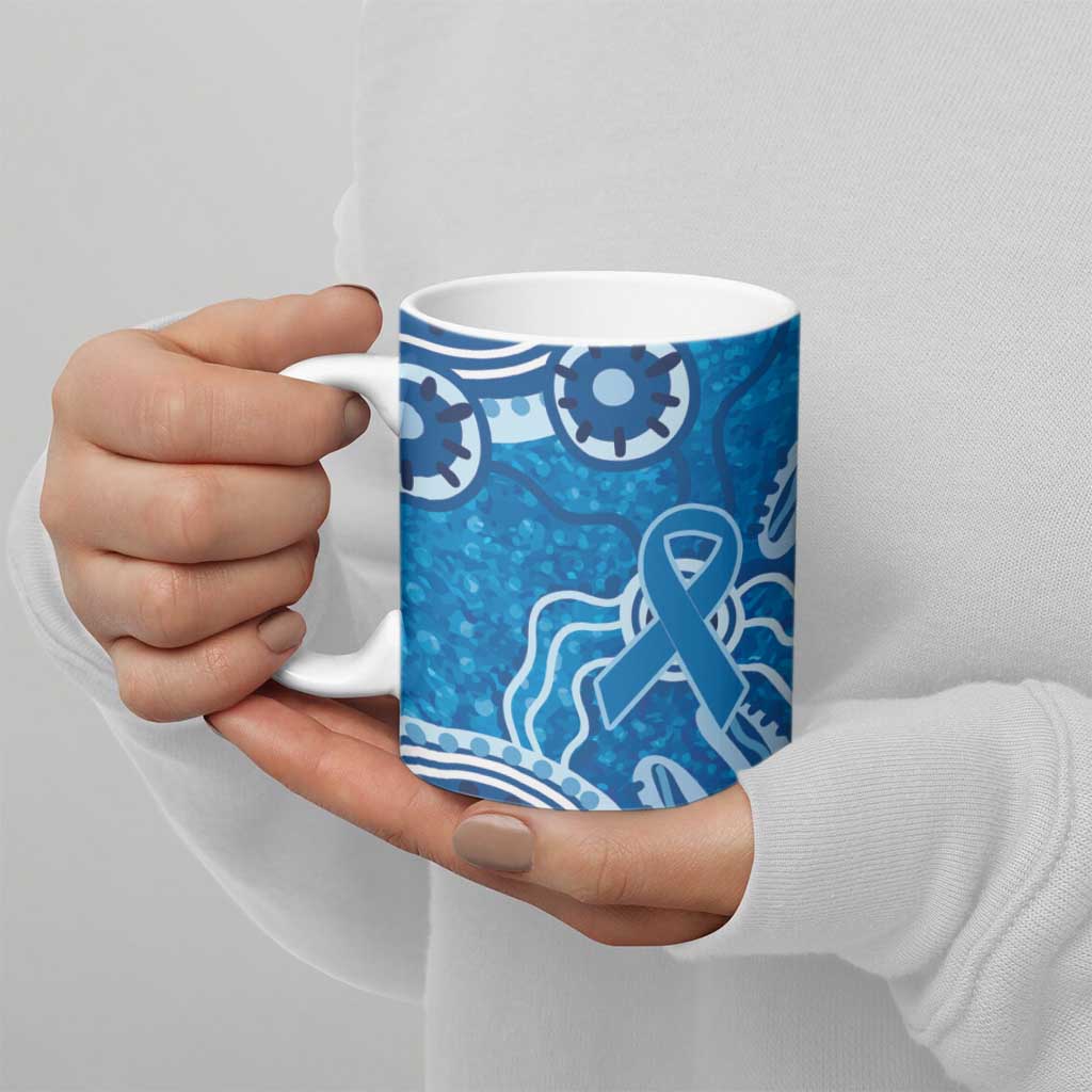 Australia Indigenous Prostate Cancer Awareness Ceramic Mug Blue Ribbon Aboriginal Art - Aussie Hoodie