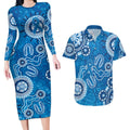 Australia Indigenous Prostate Cancer Awareness Couples Matching Long Sleeve Bodycon Dress and Hawaiian Shirt Blue Ribbon Aboriginal Art - Aussie Hoodie