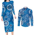 Australia Indigenous Prostate Cancer Awareness Couples Matching Long Sleeve Bodycon Dress and Long Sleeve Button Shirt Blue Ribbon Aboriginal Art - Aussie Hoodie