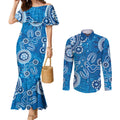 Australia Indigenous Prostate Cancer Awareness Couples Matching Mermaid Dress and Long Sleeve Button Shirt Blue Ribbon Aboriginal Art - Aussie Hoodie