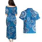 Australia Indigenous Prostate Cancer Awareness Couples Matching Puletasi and Hawaiian Shirt Blue Ribbon Aboriginal Art - Aussie Hoodie