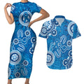 Australia Indigenous Prostate Cancer Awareness Couples Matching Short Sleeve Bodycon Dress and Hawaiian Shirt Blue Ribbon Aboriginal Art - Aussie Hoodie