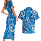 Australia Indigenous Prostate Cancer Awareness Couples Matching Short Sleeve Bodycon Dress and Hawaiian Shirt Blue Ribbon Aboriginal Art - Aussie Hoodie