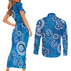 Australia Indigenous Prostate Cancer Awareness Couples Matching Short Sleeve Bodycon Dress and Long Sleeve Button Shirt Blue Ribbon Aboriginal Art - Aussie Hoodie