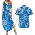 Australia Indigenous Prostate Cancer Awareness Couples Matching Summer Maxi Dress and Hawaiian Shirt Blue Ribbon Aboriginal Art - Aussie Hoodie