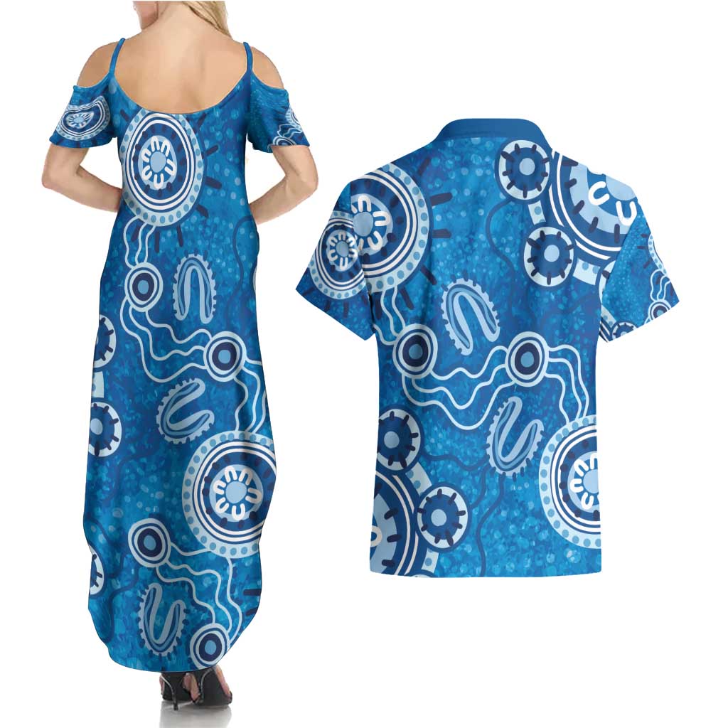 Australia Indigenous Prostate Cancer Awareness Couples Matching Summer Maxi Dress and Hawaiian Shirt Blue Ribbon Aboriginal Art - Aussie Hoodie