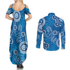 Australia Indigenous Prostate Cancer Awareness Couples Matching Summer Maxi Dress and Long Sleeve Button Shirt Blue Ribbon Aboriginal Art - Aussie Hoodie