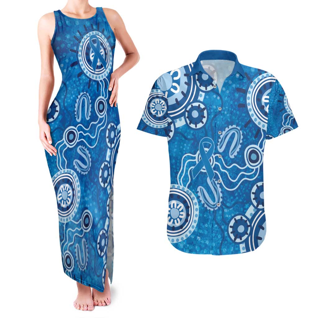 Australia Indigenous Prostate Cancer Awareness Couples Matching Tank Maxi Dress and Hawaiian Shirt Blue Ribbon Aboriginal Art - Aussie Hoodie