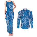 Australia Indigenous Prostate Cancer Awareness Couples Matching Tank Maxi Dress and Long Sleeve Button Shirt Blue Ribbon Aboriginal Art - Aussie Hoodie