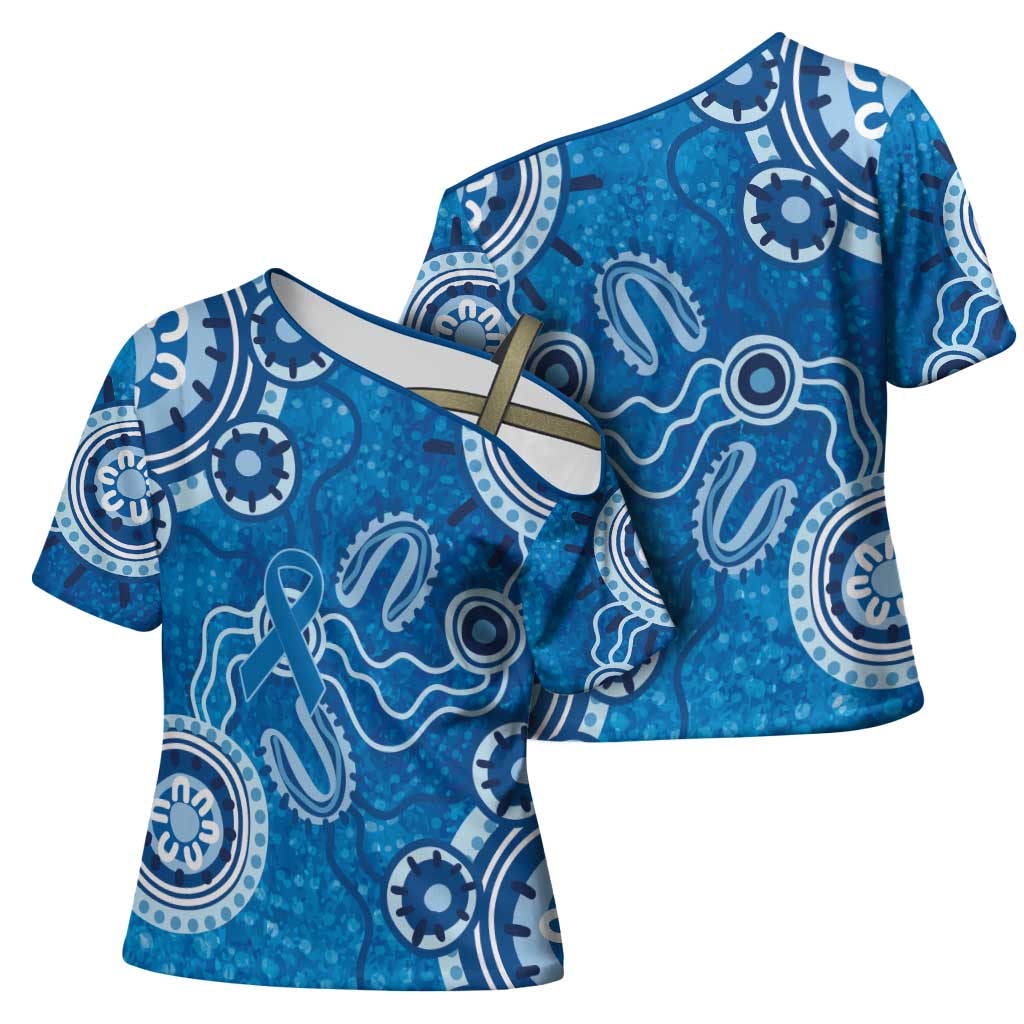 Australia Indigenous Prostate Cancer Awareness Cross Shoulder Shirt Blue Ribbon Aboriginal Art - Aussie Hoodie