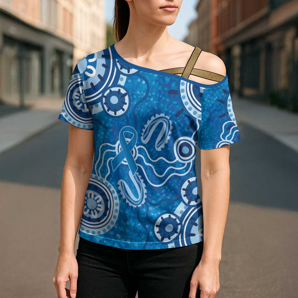 Australia Indigenous Prostate Cancer Awareness Cross Shoulder Shirt Blue Ribbon Aboriginal Art - Aussie Hoodie