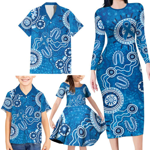 Australia Indigenous Prostate Cancer Awareness Family Matching Long Sleeve Bodycon Dress and Hawaiian Shirt Blue Ribbon Aboriginal Art - Aussie Hoodie