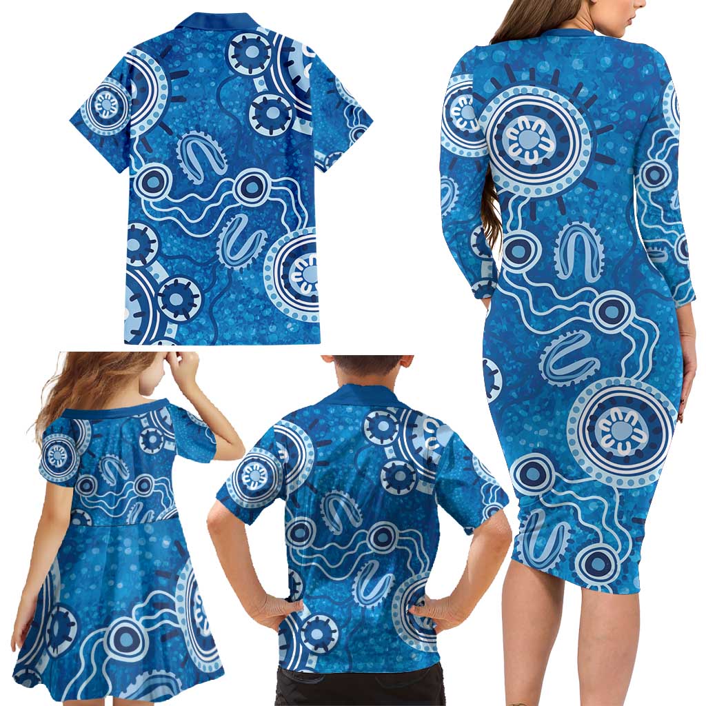 Australia Indigenous Prostate Cancer Awareness Family Matching Long Sleeve Bodycon Dress and Hawaiian Shirt Blue Ribbon Aboriginal Art - Aussie Hoodie