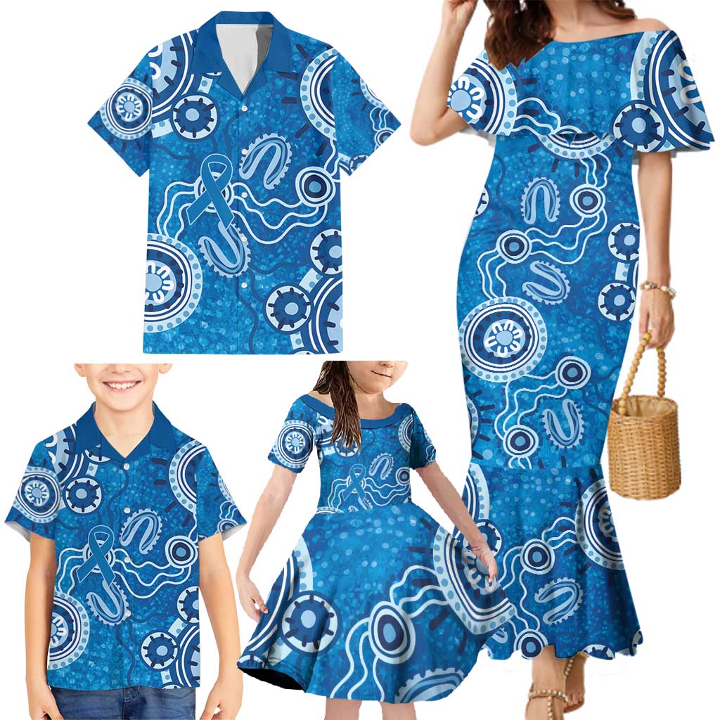 Australia Indigenous Prostate Cancer Awareness Family Matching Mermaid Dress and Hawaiian Shirt Blue Ribbon Aboriginal Art - Aussie Hoodie
