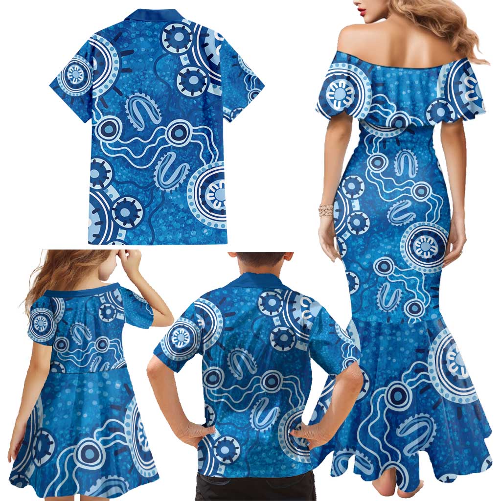Australia Indigenous Prostate Cancer Awareness Family Matching Mermaid Dress and Hawaiian Shirt Blue Ribbon Aboriginal Art - Aussie Hoodie