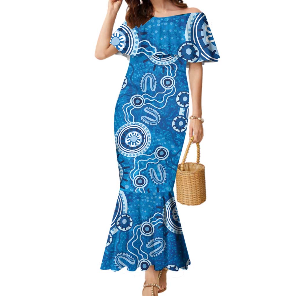 Australia Indigenous Prostate Cancer Awareness Family Matching Mermaid Dress and Hawaiian Shirt Blue Ribbon Aboriginal Art - Aussie Hoodie