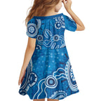 Australia Indigenous Prostate Cancer Awareness Family Matching Off The Shoulder Long Sleeve Dress and Hawaiian Shirt Blue Ribbon Aboriginal Art - Aussie Hoodie