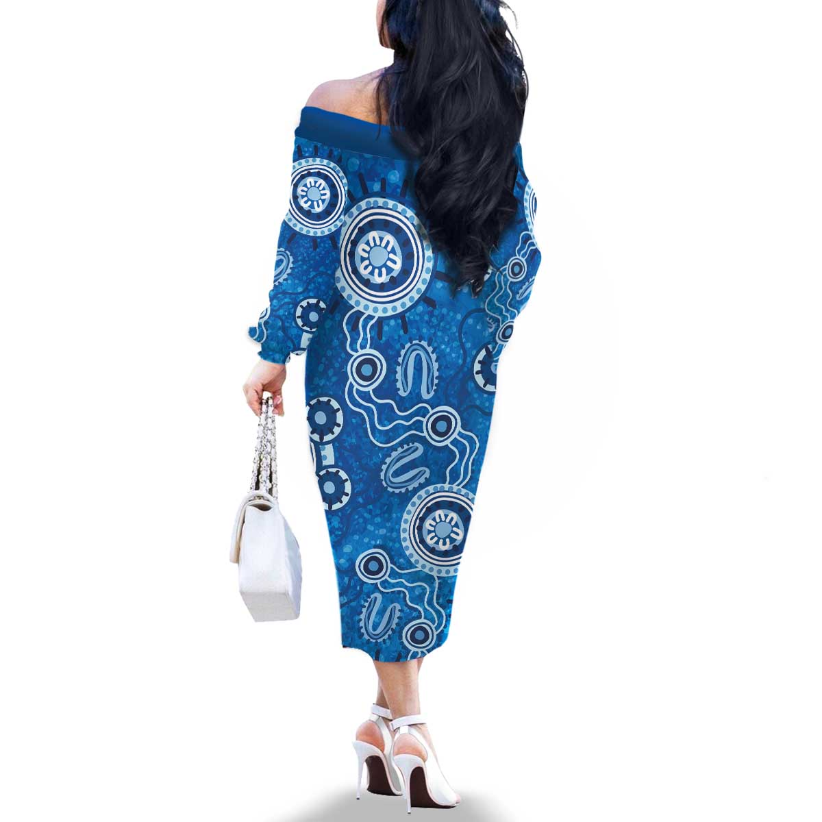 Australia Indigenous Prostate Cancer Awareness Family Matching Off The Shoulder Long Sleeve Dress and Hawaiian Shirt Blue Ribbon Aboriginal Art - Aussie Hoodie