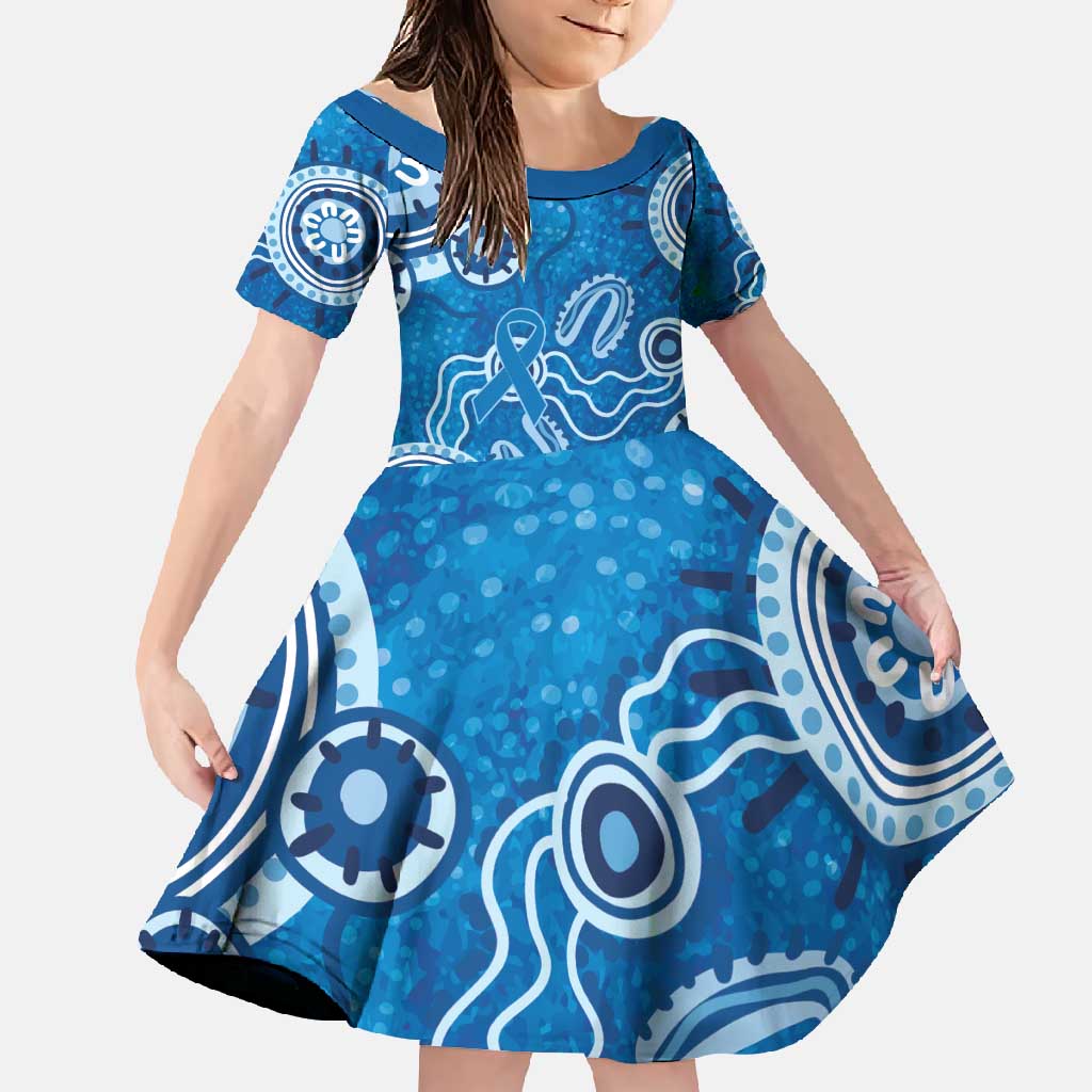 Australia Indigenous Prostate Cancer Awareness Family Matching Off Shoulder Maxi Dress and Hawaiian Shirt Blue Ribbon Aboriginal Art - Aussie Hoodie
