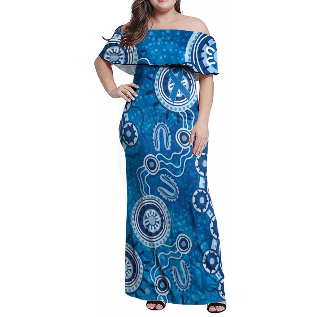 Australia Indigenous Prostate Cancer Awareness Family Matching Off Shoulder Maxi Dress and Hawaiian Shirt Blue Ribbon Aboriginal Art - Aussie Hoodie