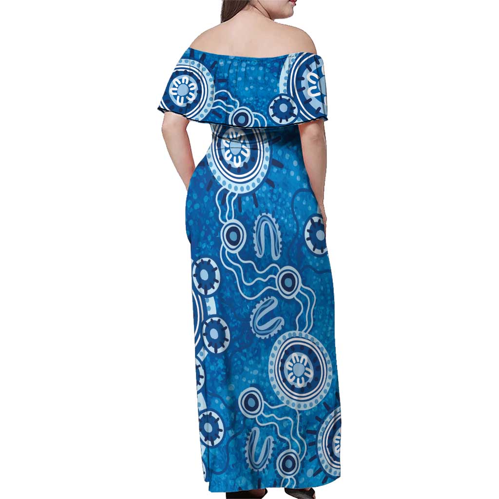 Australia Indigenous Prostate Cancer Awareness Family Matching Off Shoulder Maxi Dress and Hawaiian Shirt Blue Ribbon Aboriginal Art - Aussie Hoodie