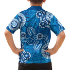 Australia Indigenous Prostate Cancer Awareness Family Matching Off Shoulder Short Dress and Hawaiian Shirt Blue Ribbon Aboriginal Art - Aussie Hoodie