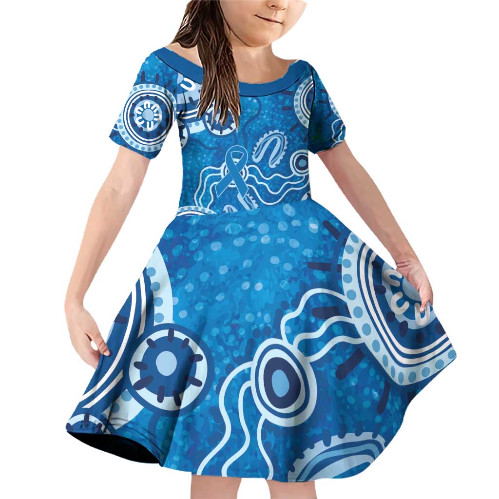 Australia Indigenous Prostate Cancer Awareness Family Matching Off Shoulder Short Dress and Hawaiian Shirt Blue Ribbon Aboriginal Art - Aussie Hoodie