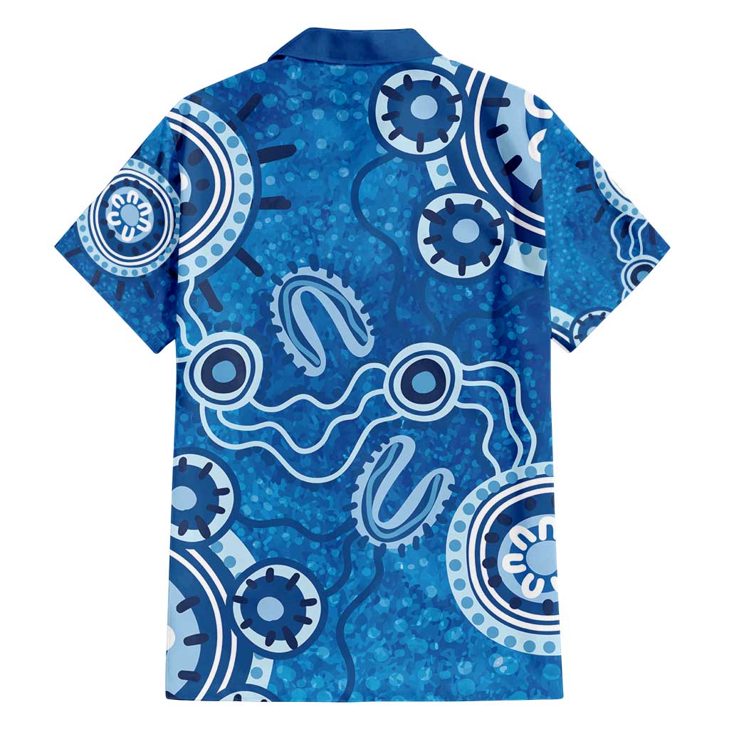 Australia Indigenous Prostate Cancer Awareness Family Matching Off Shoulder Short Dress and Hawaiian Shirt Blue Ribbon Aboriginal Art - Aussie Hoodie
