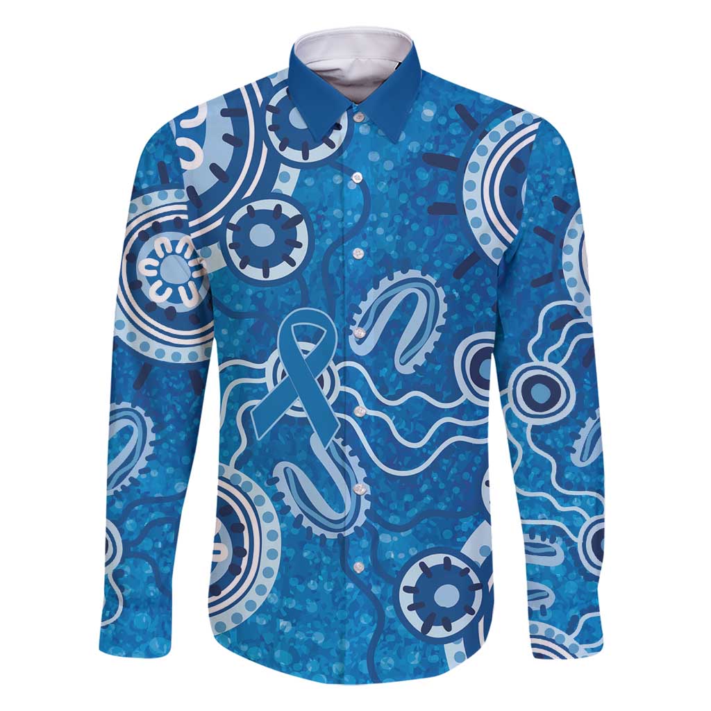 Australia Indigenous Prostate Cancer Awareness Family Matching Off Shoulder Short Dress and Hawaiian Shirt Blue Ribbon Aboriginal Art - Aussie Hoodie