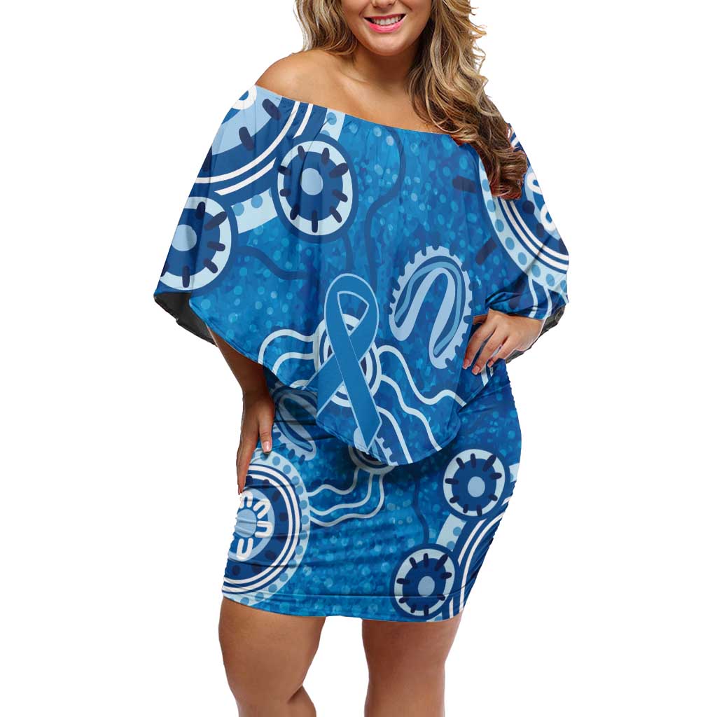 Australia Indigenous Prostate Cancer Awareness Family Matching Off Shoulder Short Dress and Hawaiian Shirt Blue Ribbon Aboriginal Art - Aussie Hoodie