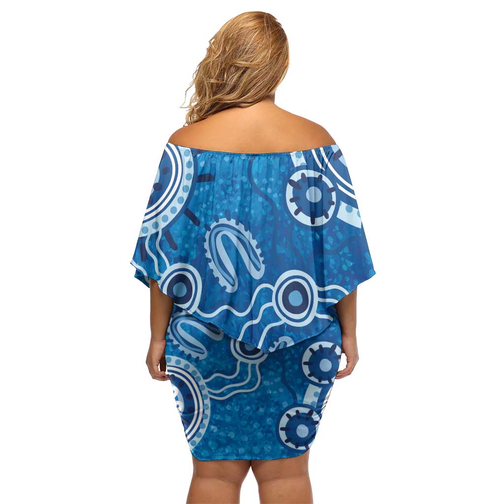 Australia Indigenous Prostate Cancer Awareness Family Matching Off Shoulder Short Dress and Hawaiian Shirt Blue Ribbon Aboriginal Art - Aussie Hoodie