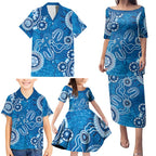 Australia Indigenous Prostate Cancer Awareness Family Matching Puletasi and Hawaiian Shirt Blue Ribbon Aboriginal Art - Aussie Hoodie