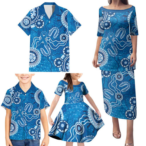 Australia Indigenous Prostate Cancer Awareness Family Matching Puletasi and Hawaiian Shirt Blue Ribbon Aboriginal Art - Aussie Hoodie