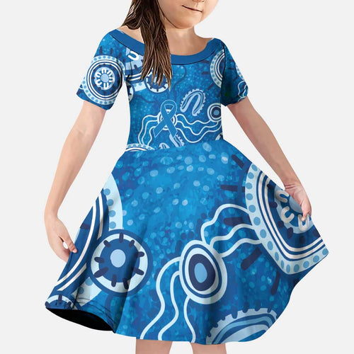 Australia Indigenous Prostate Cancer Awareness Family Matching Puletasi and Hawaiian Shirt Blue Ribbon Aboriginal Art - Aussie Hoodie