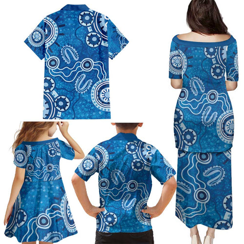 Australia Indigenous Prostate Cancer Awareness Family Matching Puletasi and Hawaiian Shirt Blue Ribbon Aboriginal Art - Aussie Hoodie