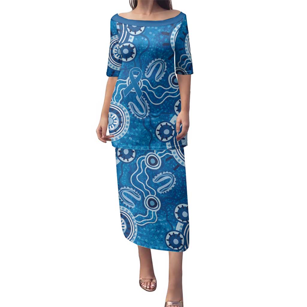 Australia Indigenous Prostate Cancer Awareness Family Matching Puletasi and Hawaiian Shirt Blue Ribbon Aboriginal Art - Aussie Hoodie