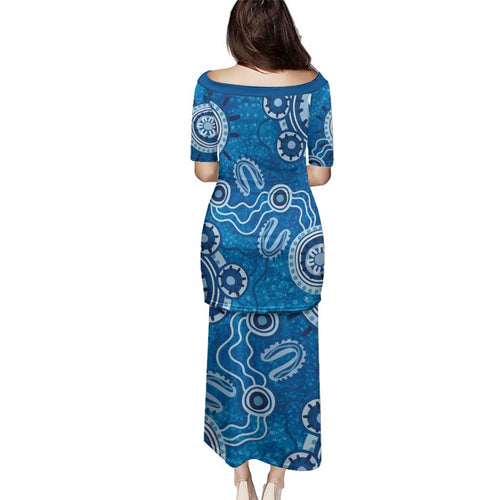 Australia Indigenous Prostate Cancer Awareness Family Matching Puletasi and Hawaiian Shirt Blue Ribbon Aboriginal Art - Aussie Hoodie
