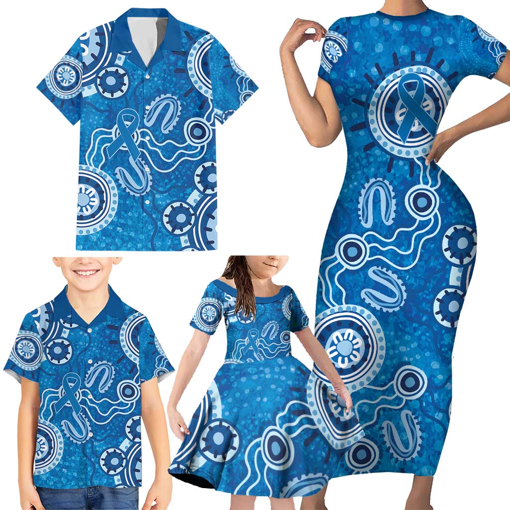 Australia Indigenous Prostate Cancer Awareness Family Matching Short Sleeve Bodycon Dress and Hawaiian Shirt Blue Ribbon Aboriginal Art - Aussie Hoodie