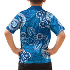 Australia Indigenous Prostate Cancer Awareness Family Matching Short Sleeve Bodycon Dress and Hawaiian Shirt Blue Ribbon Aboriginal Art - Aussie Hoodie