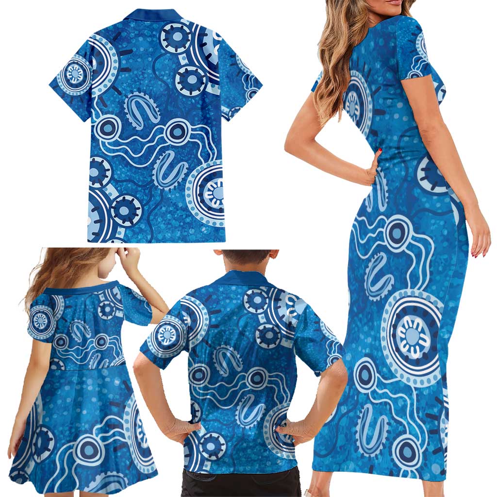 Australia Indigenous Prostate Cancer Awareness Family Matching Short Sleeve Bodycon Dress and Hawaiian Shirt Blue Ribbon Aboriginal Art - Aussie Hoodie