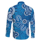 Australia Indigenous Prostate Cancer Awareness Family Matching Short Sleeve Bodycon Dress and Hawaiian Shirt Blue Ribbon Aboriginal Art - Aussie Hoodie