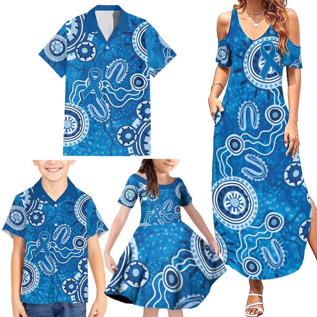 Australia Indigenous Prostate Cancer Awareness Family Matching Summer Maxi Dress and Hawaiian Shirt Blue Ribbon Aboriginal Art - Aussie Hoodie