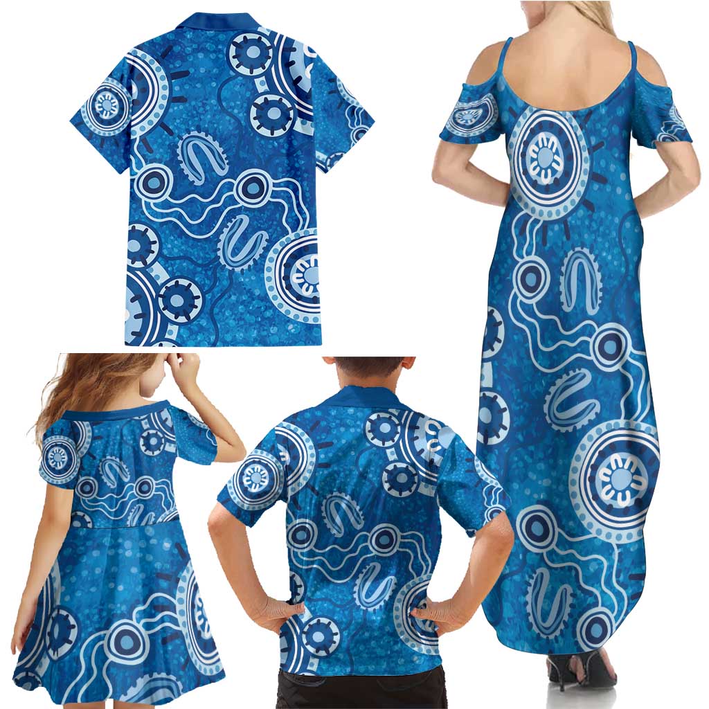 Australia Indigenous Prostate Cancer Awareness Family Matching Summer Maxi Dress and Hawaiian Shirt Blue Ribbon Aboriginal Art - Aussie Hoodie