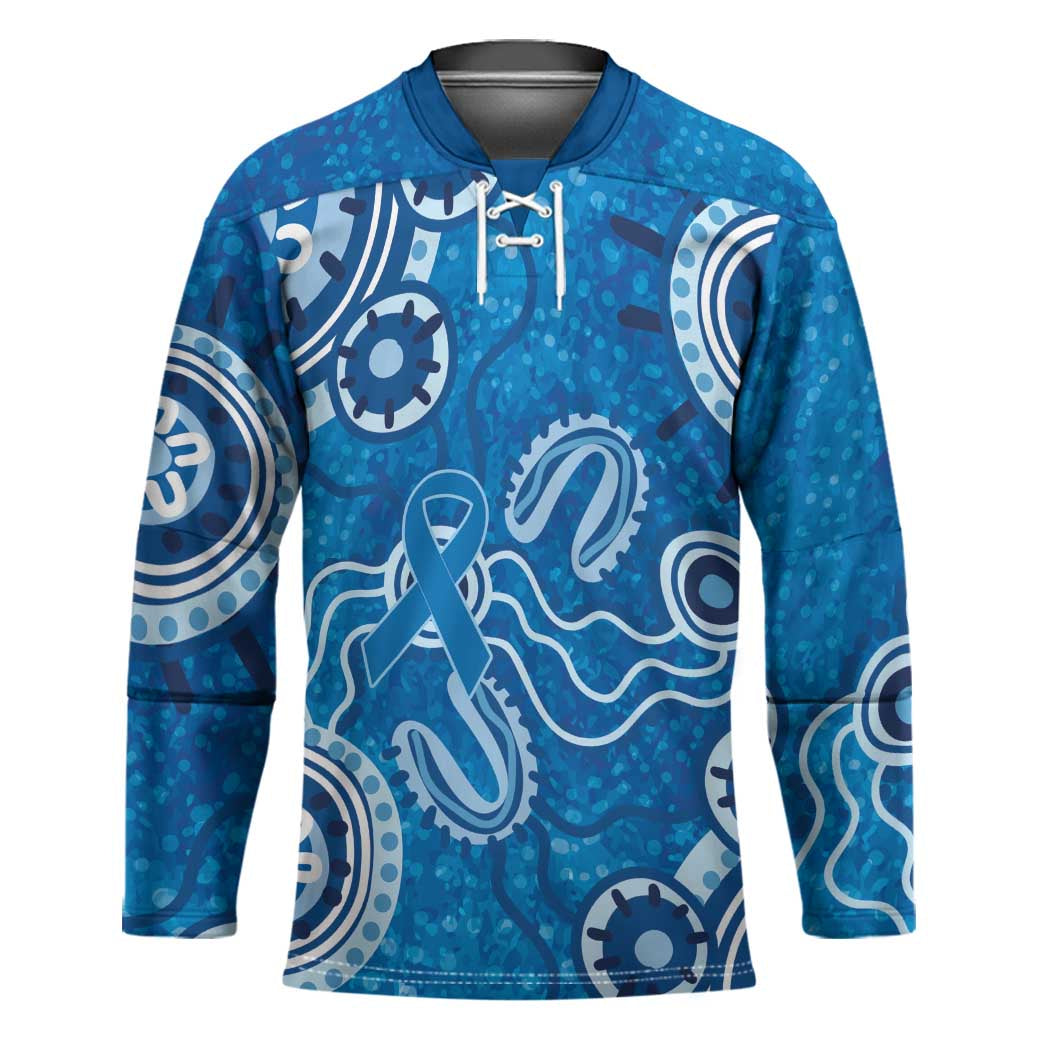 Australia Indigenous Prostate Cancer Awareness Hockey Jersey Blue Ribbon Aboriginal Art - Aussie Hoodie