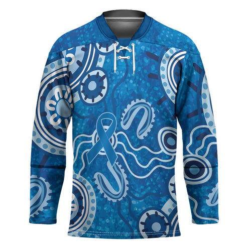 Australia Indigenous Prostate Cancer Awareness Hockey Jersey Blue Ribbon Aboriginal Art - Aussie Hoodie