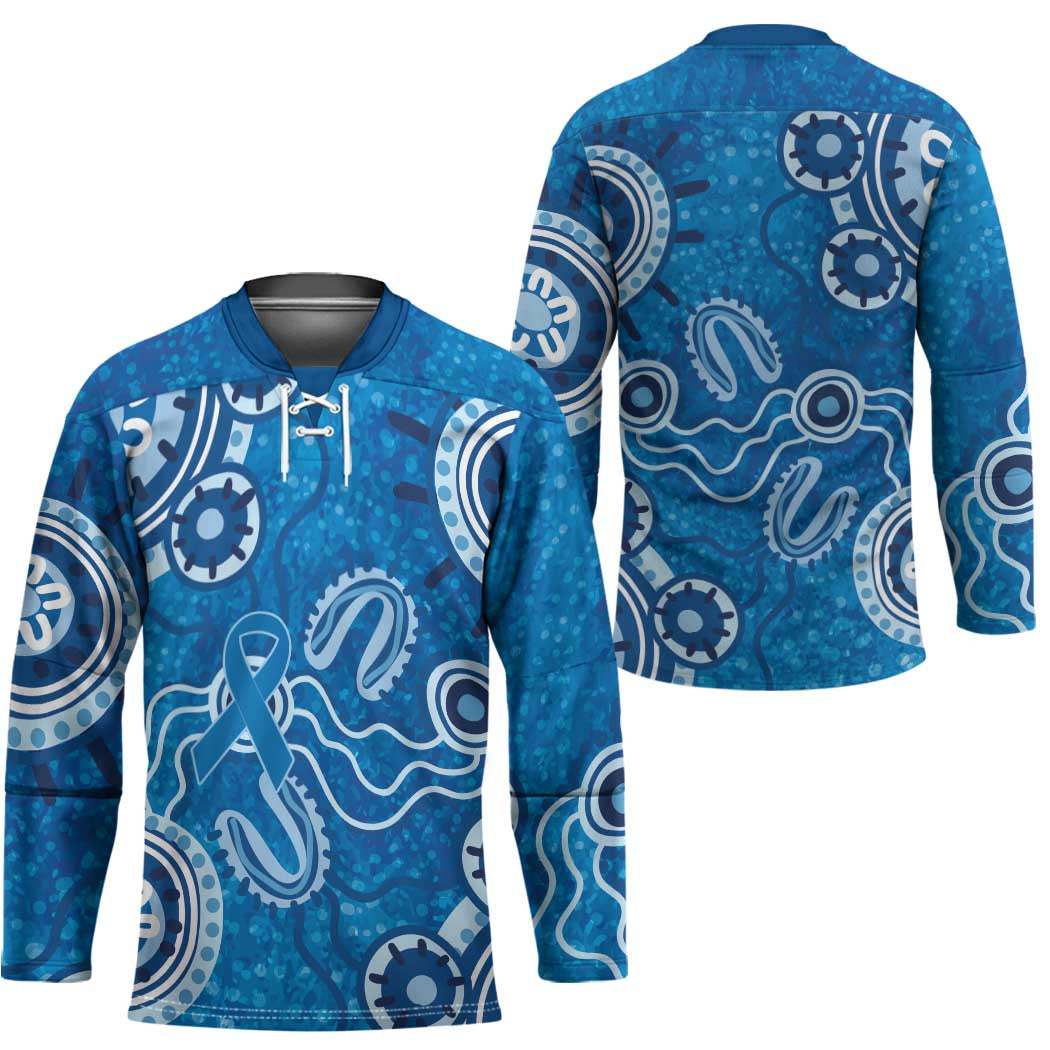 Australia Indigenous Prostate Cancer Awareness Hockey Jersey Blue Ribbon Aboriginal Art - Aussie Hoodie